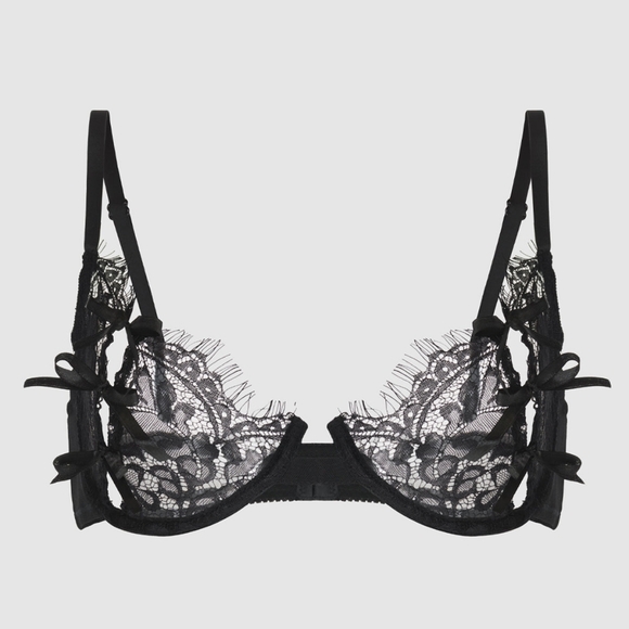 Frederick’s of Hollywood Jade Lace Open Cup Underwire Bra Black NWT - Picture 4 of 7